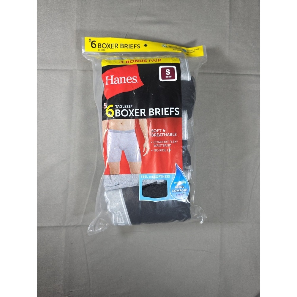 Hanes Boxer Briefs Mens Small S 28-30 Gray Black 6 Pack Tagless Comfort Flex New